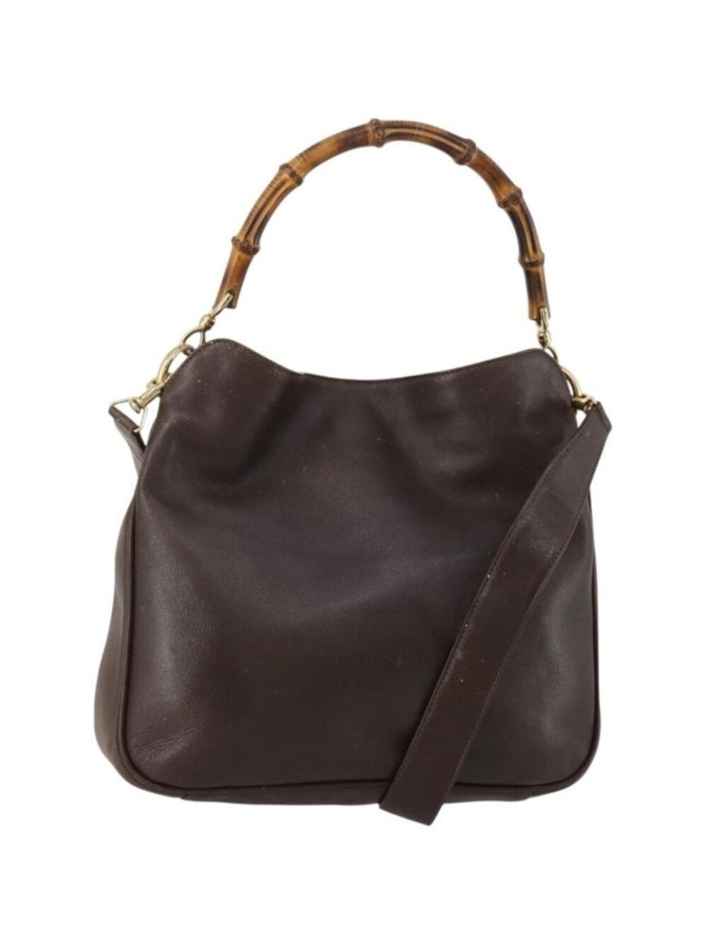 GUCCI Bamboo Shoulder Bag Leather 2way Brown Gold 001 3444 1638